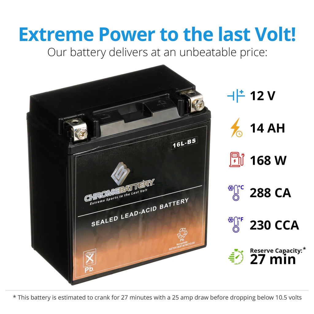 Ah, Volt,14 X2 (16L-BS YTX16L-BS Ski for 650cc CCA) Battery 1995 Battery 12 Chrome Kawasaki Jf650 Jet 230