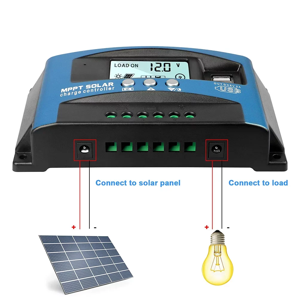 30A USB, MCU Timer(Blue) Control, Dual Controller, Charge Regulator MPPT Controller, Solar Panel Charger Build-in Efficiency, Solar Charging High