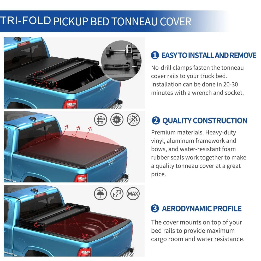 Dodge Truck 1500/Ram Tonneau Ledkingdomus Tri-Fold 2002-2023 for Ram 2500 Cover 3500 Bed 6.5FT Soft