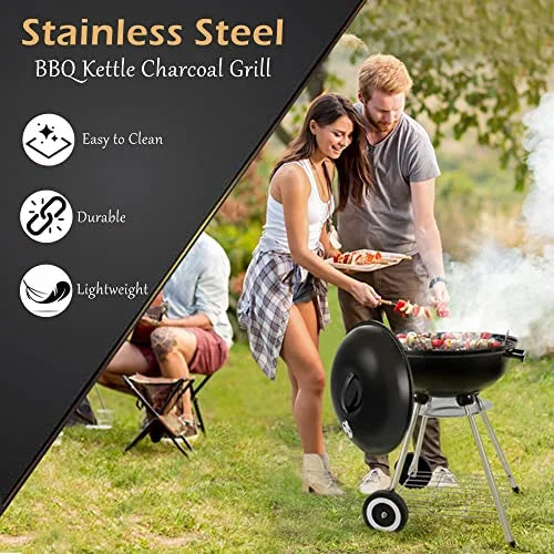 Grilling Grill Backyard BBQ Black) Kettle Charcoal & Pitmaster Grill Tailgating Stainless & for (18" Steaks, Backyard Burgers, Steel Portable Standing Cooking Outdoor