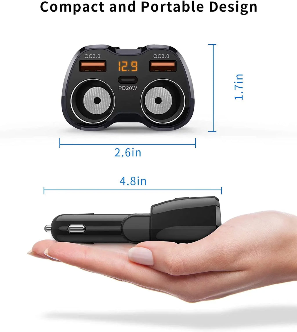PD Splitter Lighter Pro for ette SUPERONE GPS/Dash Charger C ?Upgraded? 2-Socket Car Max/13/12/11 180W QC3.0 ette and USB Lighter Cam/Laptop/iPad/iPhone Splitter, with 13 Dual 20W Adapter