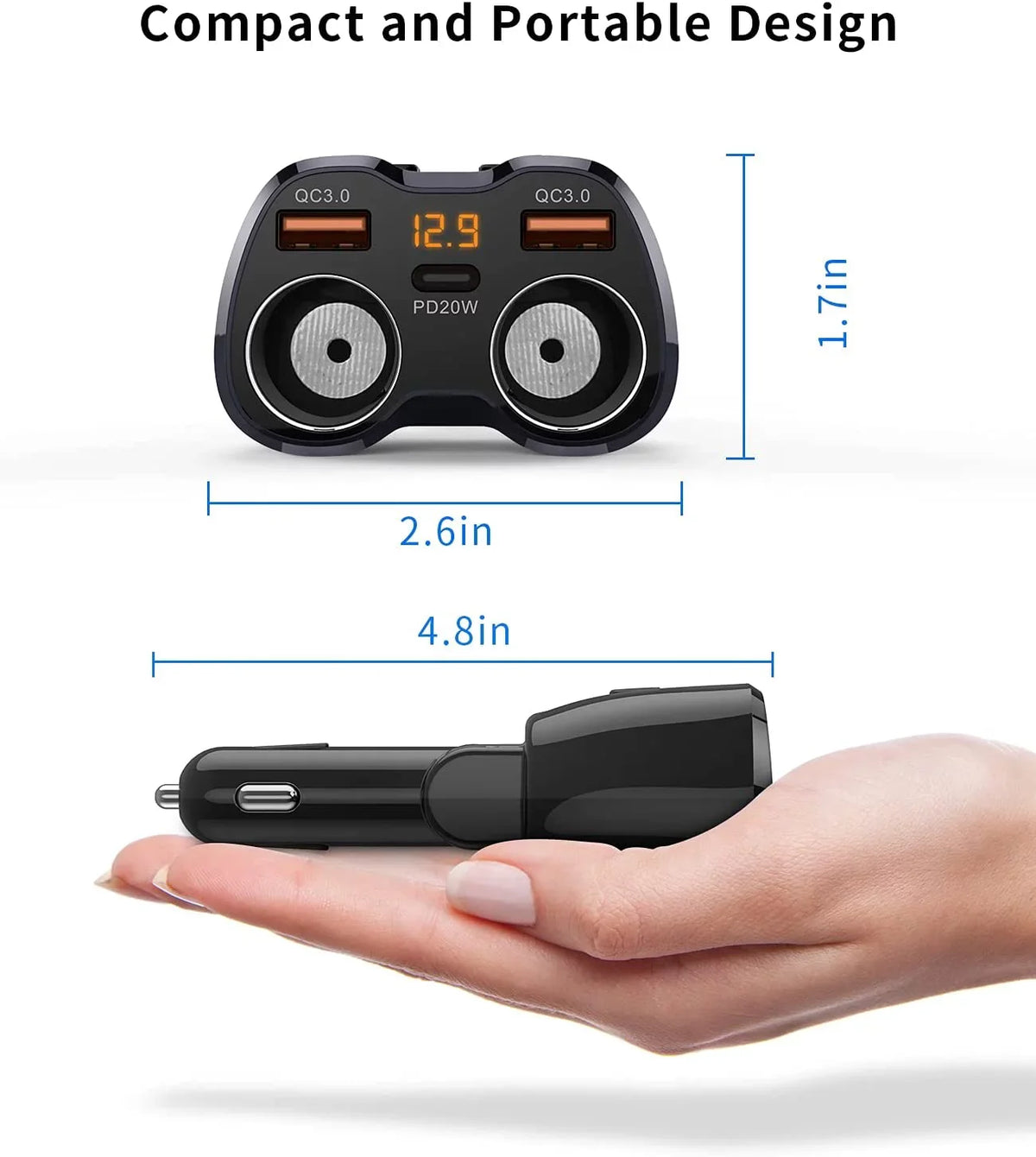 PD Splitter Lighter Pro for ette SUPERONE GPS/Dash Charger C ?Upgraded? 2-Socket Car Max/13/12/11 180W QC3.0 ette and USB Lighter Cam/Laptop/iPad/iPhone Splitter, with 13 Dual 20W Adapter