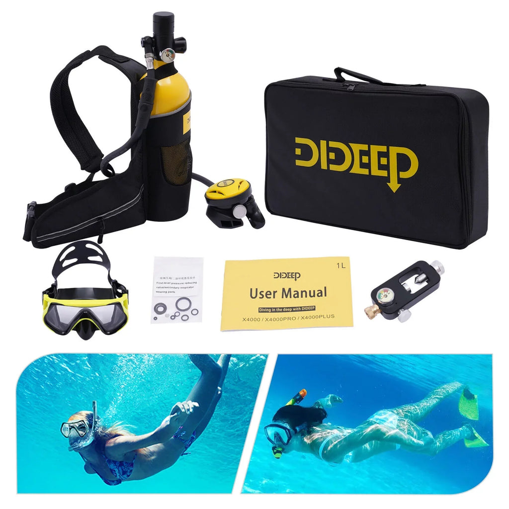 Portable Diving 1L Scuba Scuba Deepest 32.8ft Kit Reusable Gear Underwater Tank Mini