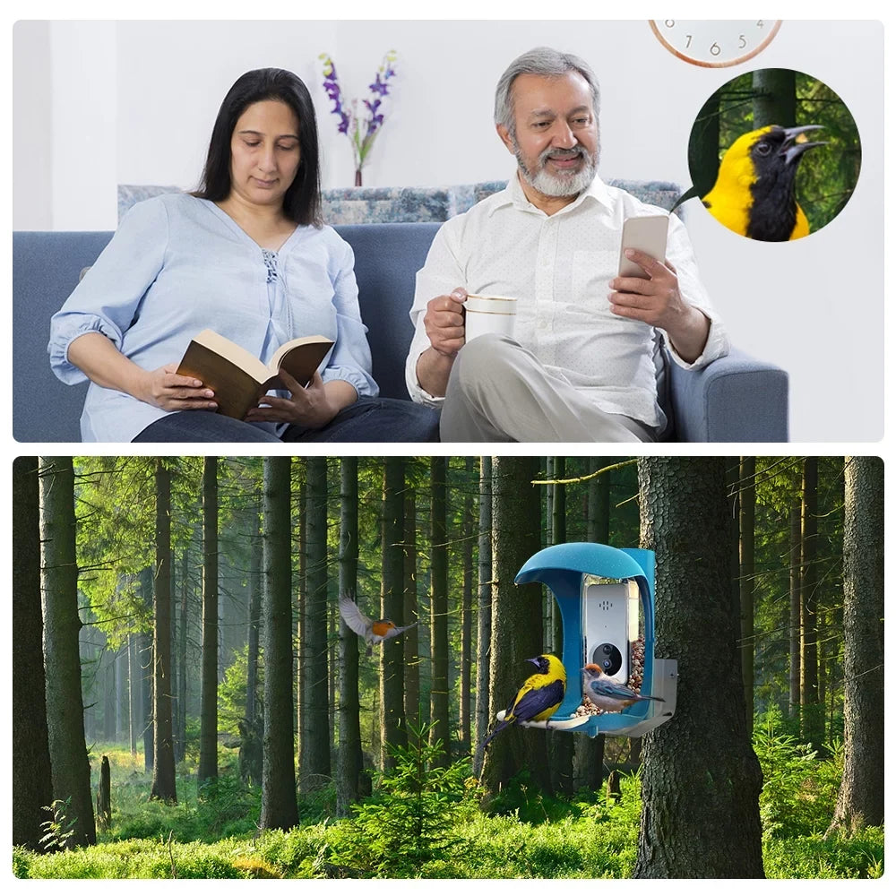 Sensing, Bird Notification, Camera, AI Wild Smart Rechargeable Bird Outdoor Battery , Bird App Feeder Recognition Bird Automatic with House+ Feeder,