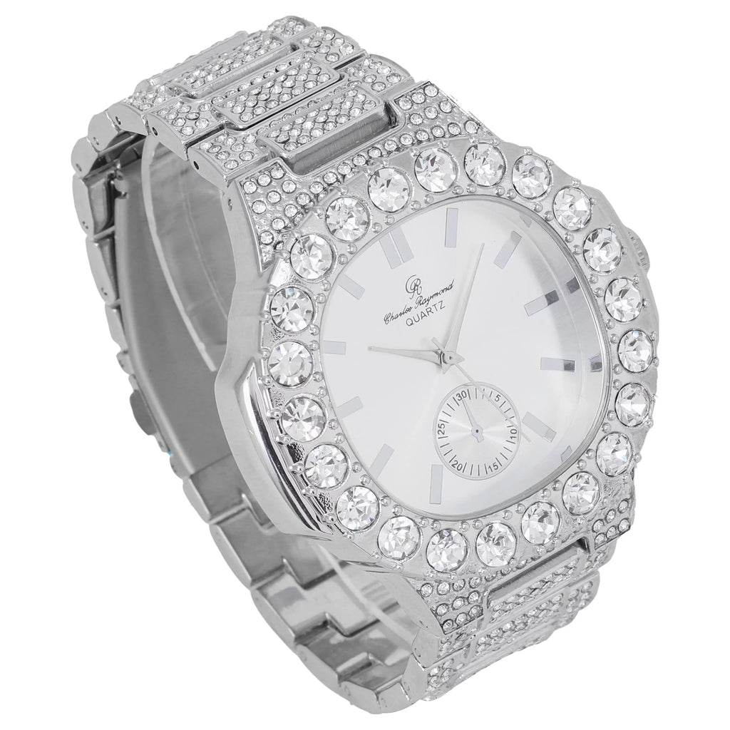 Choice!! King. Oblong Your Your (Silver Baguette Diamonds Metal Oversized Diamonds Watch ST10316CE Bigger - Style!! Mens Luxurious Better Out or Silver) for - The Bling-ed is