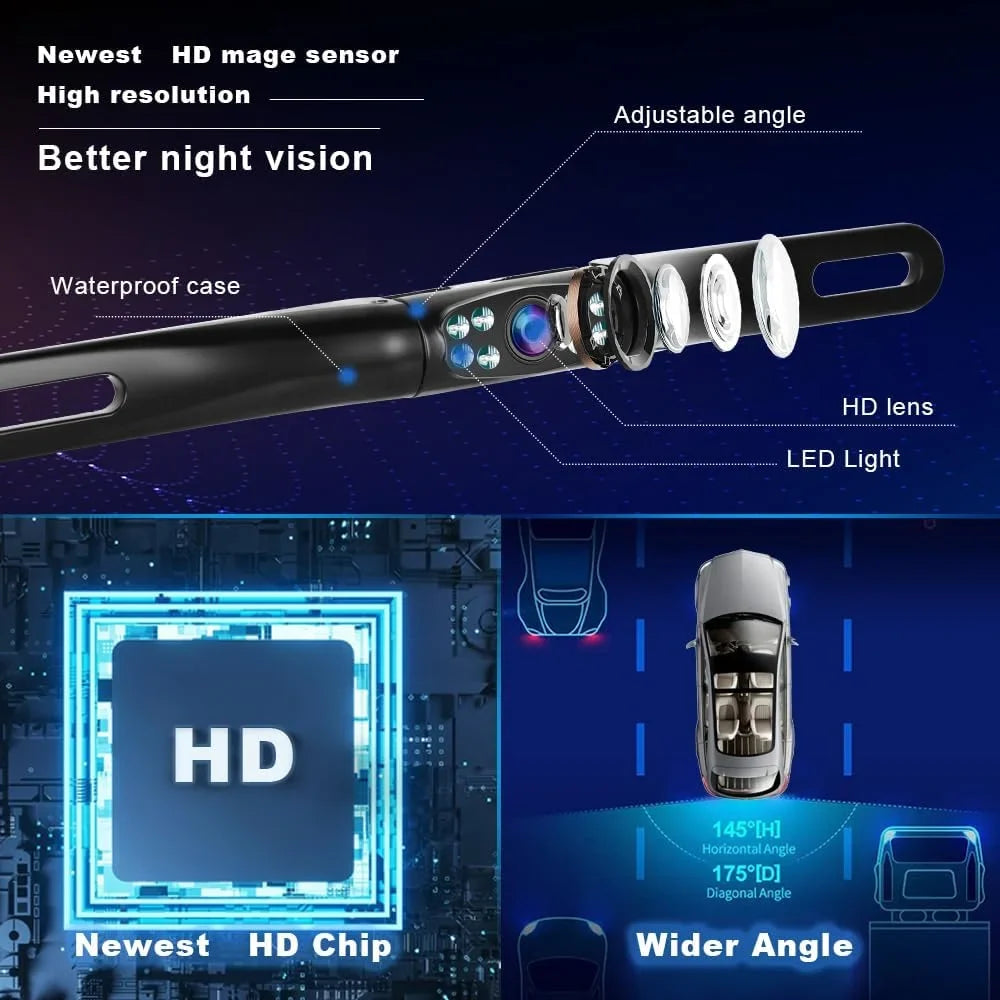 Rear HD Ultra Car Rear Backup View License Plate HD Camera Reverse Night Vision,podofo Waterproof Camera Camera