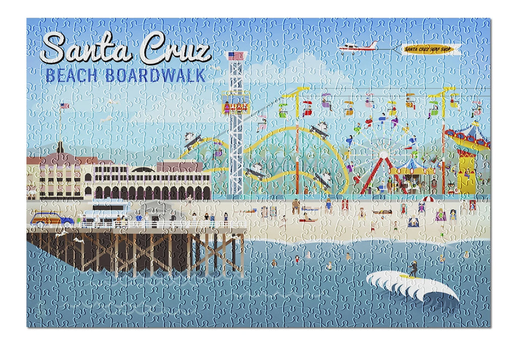Adults Family, Scene USA) Piece in inches, Premium Cruz, California, Made and Retro Santa (19x27 500 for Puzzle Jigsaw