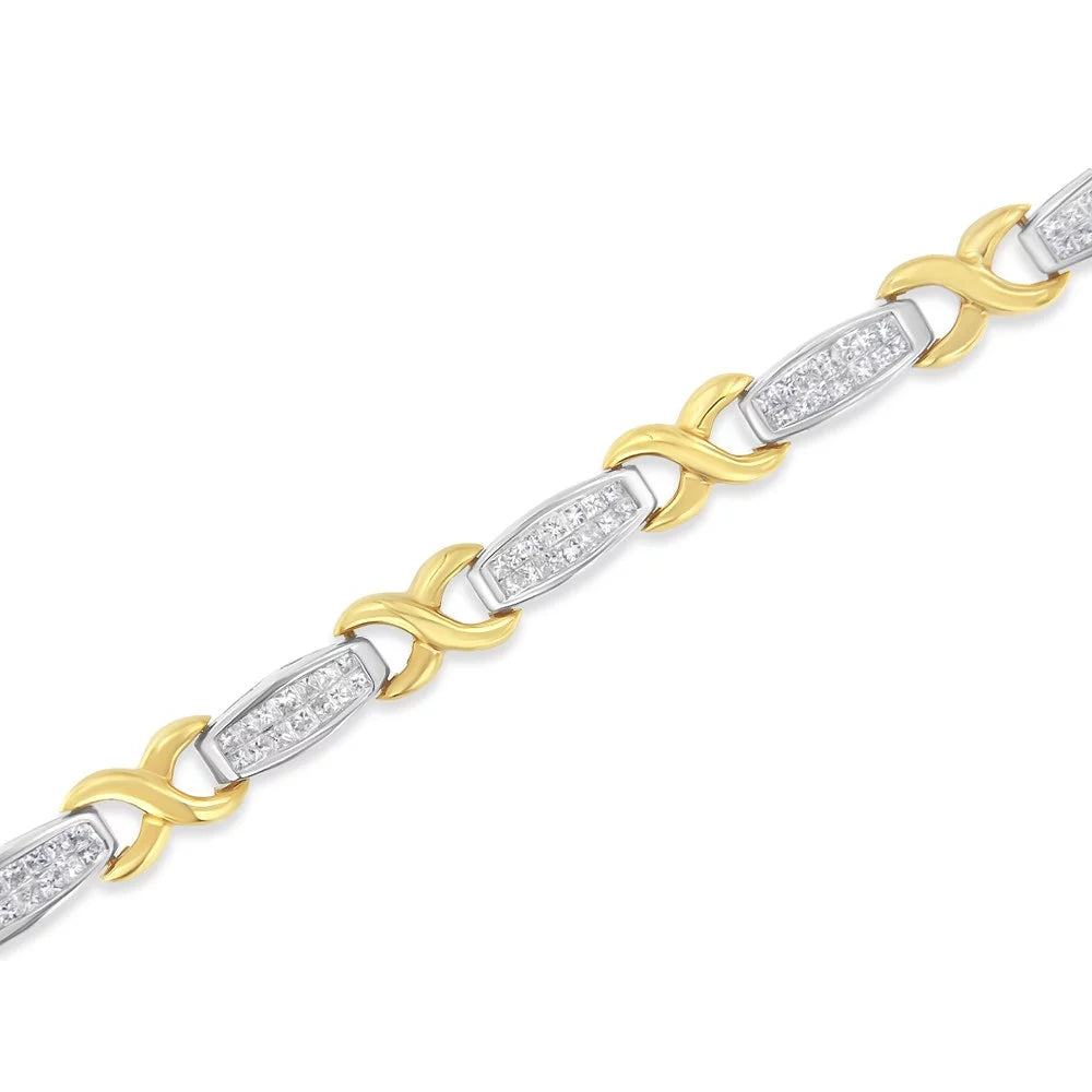 Diamond Carat 2 and X-Link SI1-SI2) Gold Bracelet White Invisible-Set (G-H, Tennis Yellow TDW 14K