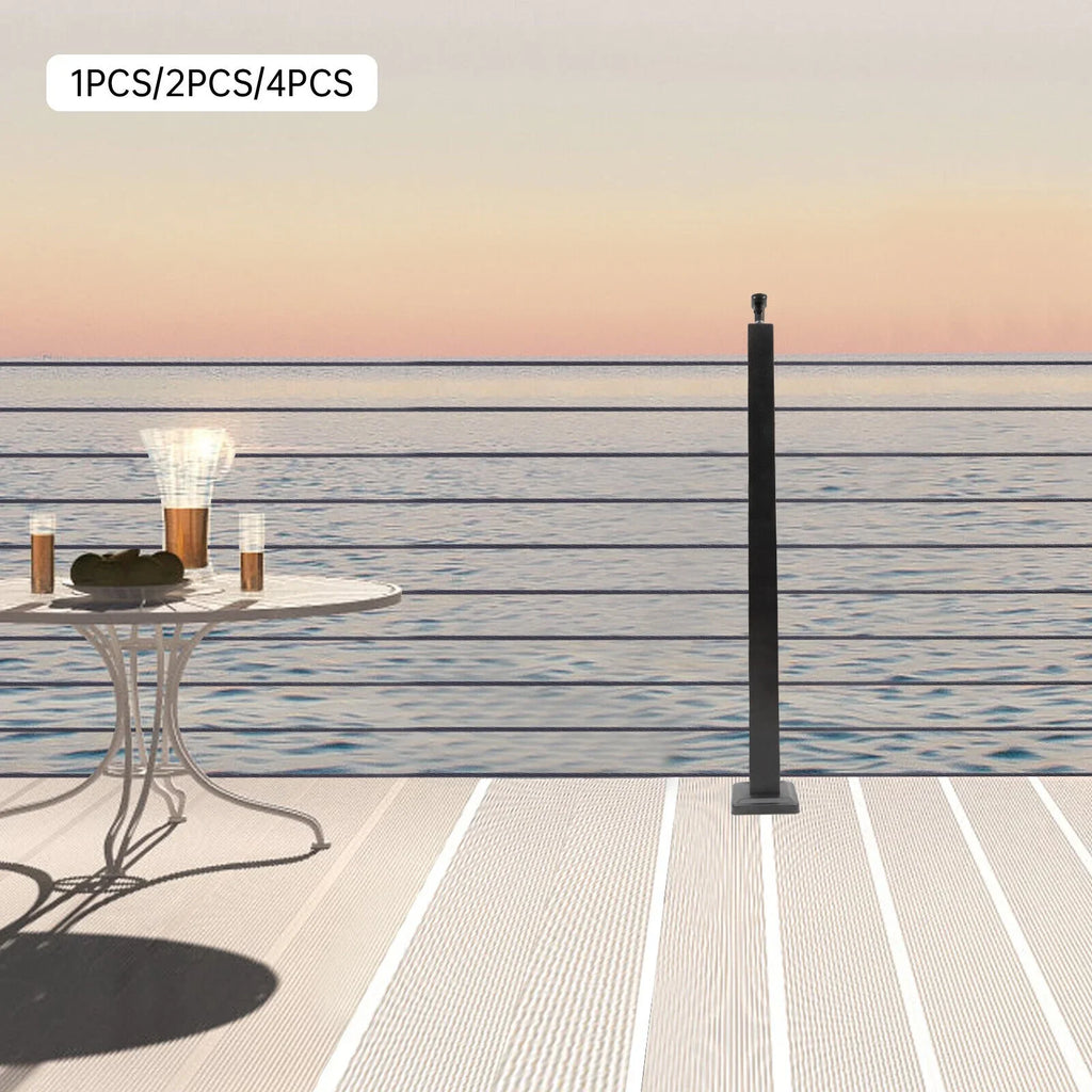 Two Concrete Post Railing Level System Sides Steel Cable Wood Deck Level Railing Pre-Drilled Post Square 36''x2''x2'' Stainless Cable Fence for