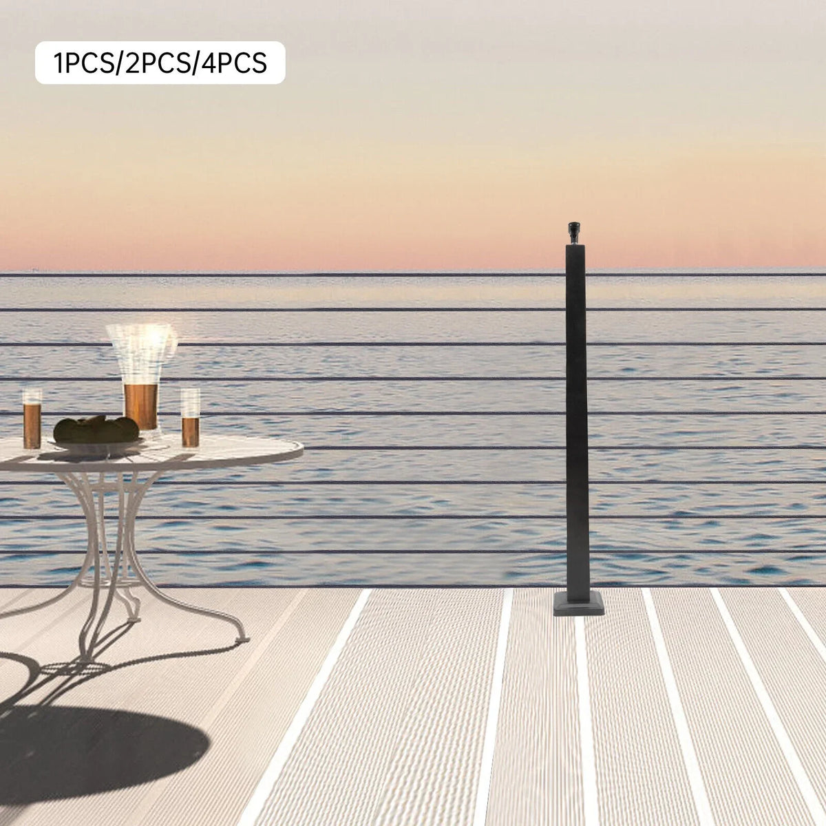 Two Concrete Post Railing Level System Sides Steel Cable Wood Deck Level Railing Pre-Drilled Post Square 36''x2''x2'' Stainless Cable Fence for