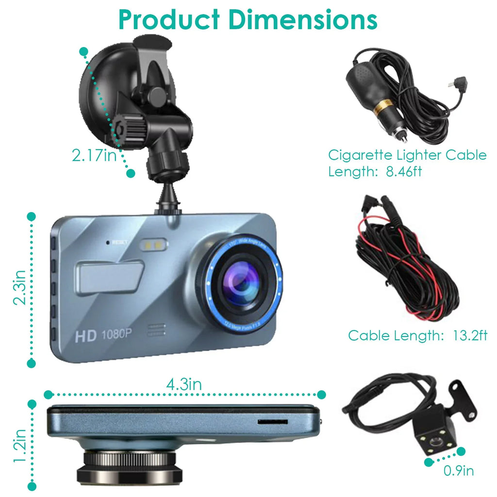 Dash and Dual Parking Motion Screen, 170° Angle, Front Cam, Detection iMounTEK Camera, Dash Super Car Wide Rear G-Sensor, 4.5inch Monitor,