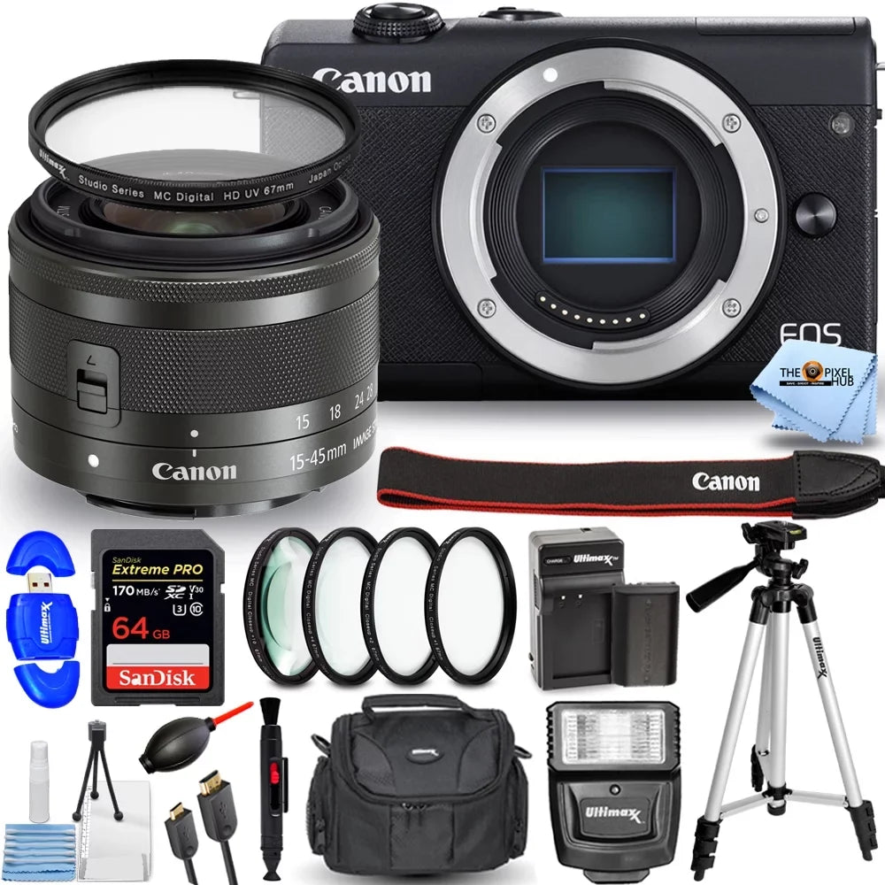 Bundle Digital Filter with M200 15-45mm Lens Camera Mirrorless Canon (Black) EOS