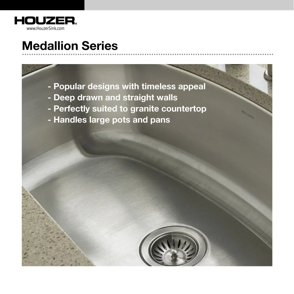 Sink Undermount 20-11/16" x Bowl 32-1/2" MC-3210SL-1 32-1/2" Stainless 14-15/16" Houzer Double Kitchen x 18-1/2" 70/30 x Steel