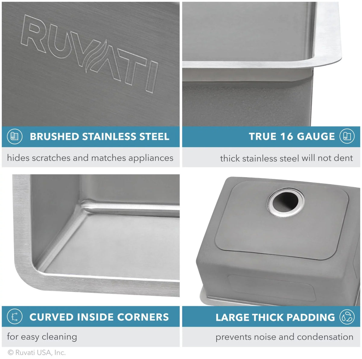 Steel RVM5099 31 USA Stainless Bowl Gauge Kitchen Undermount Ruvati Double 50-50 Sink 16 in.