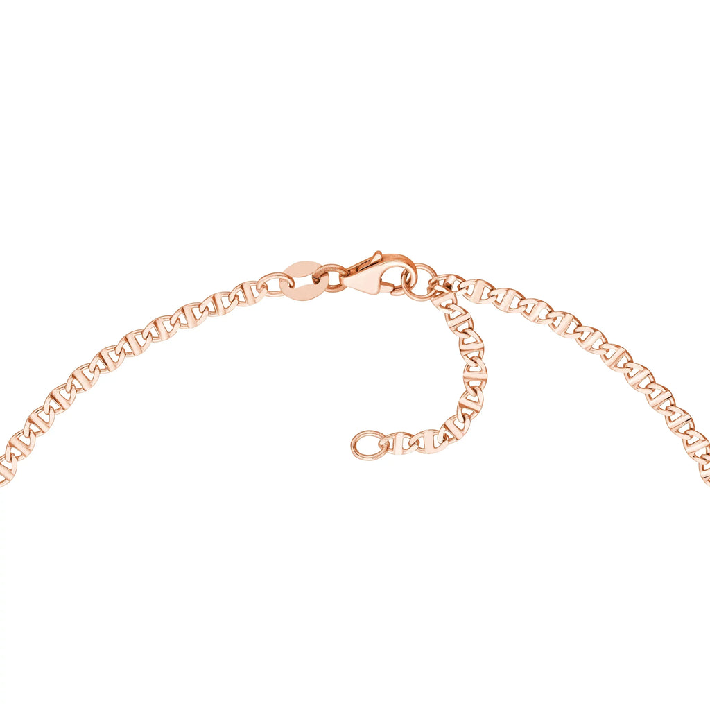 2.20mm 14K Gold Women's Flat Link 9"-10" Mariner Adjustable Anklet Rose