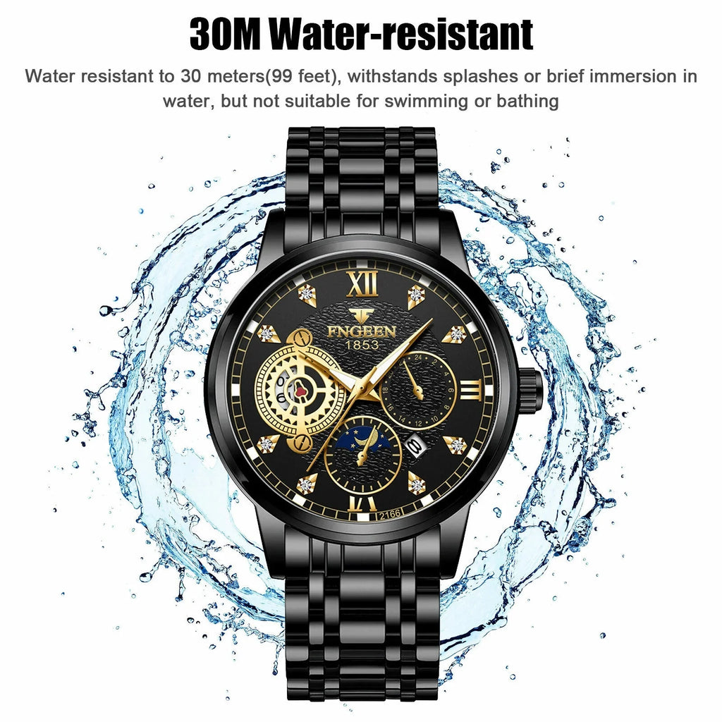 Steel Stainless Waterproof Wristwatch Classic Watch Men's Quartz Luxury Luminous