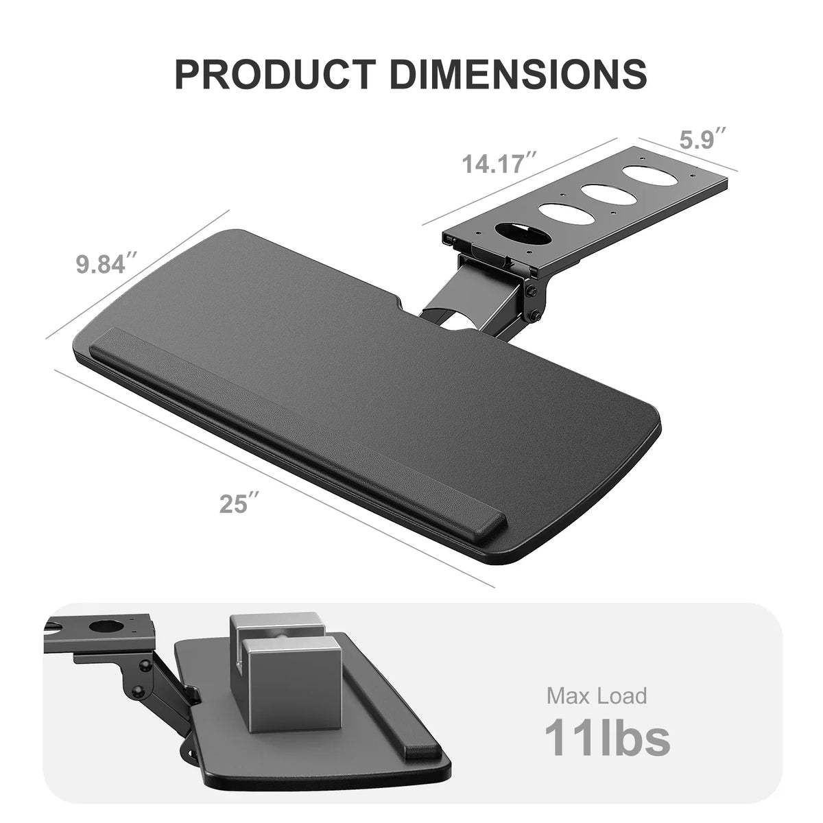 Adjustable, Black & Sliding Tray,25" Keyboard x 9.8" Mouse