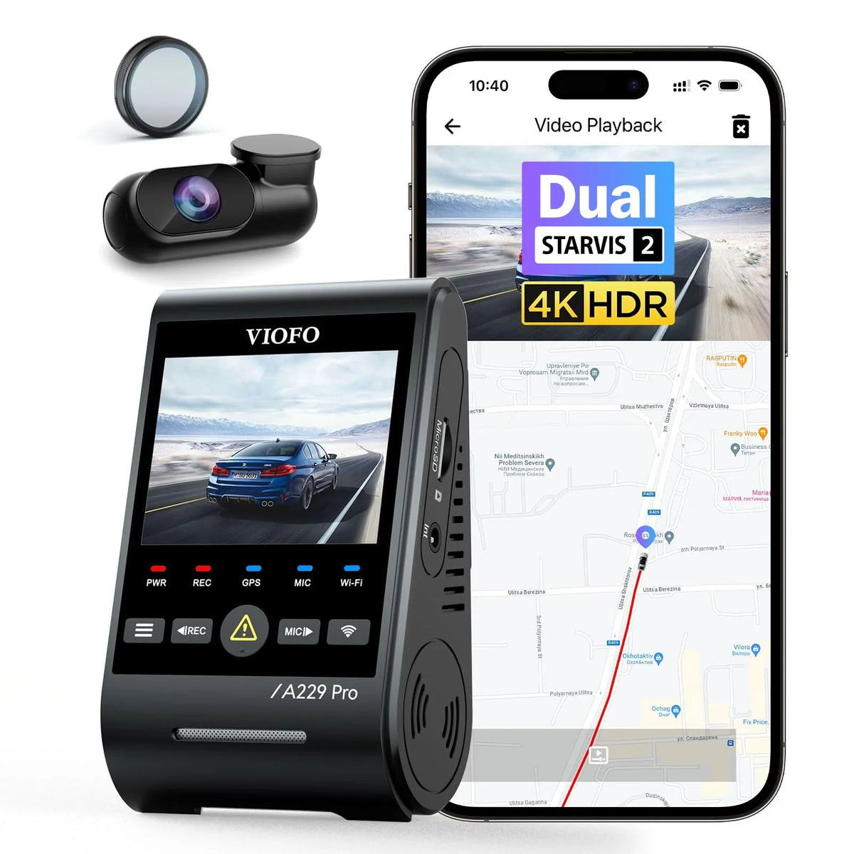 VIOFO Dual 2CH Rear A229 IMX678 lb 2 4K+2K Pro IMX675 2 Camera & Front with Car Dashcam STARVIS GPS,