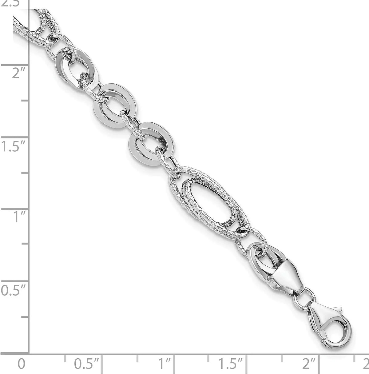 14k Italy In Gold - Bracelet Link Polished 7.75"- Made & Textured White Fancy Oval Diamonds Avariah
