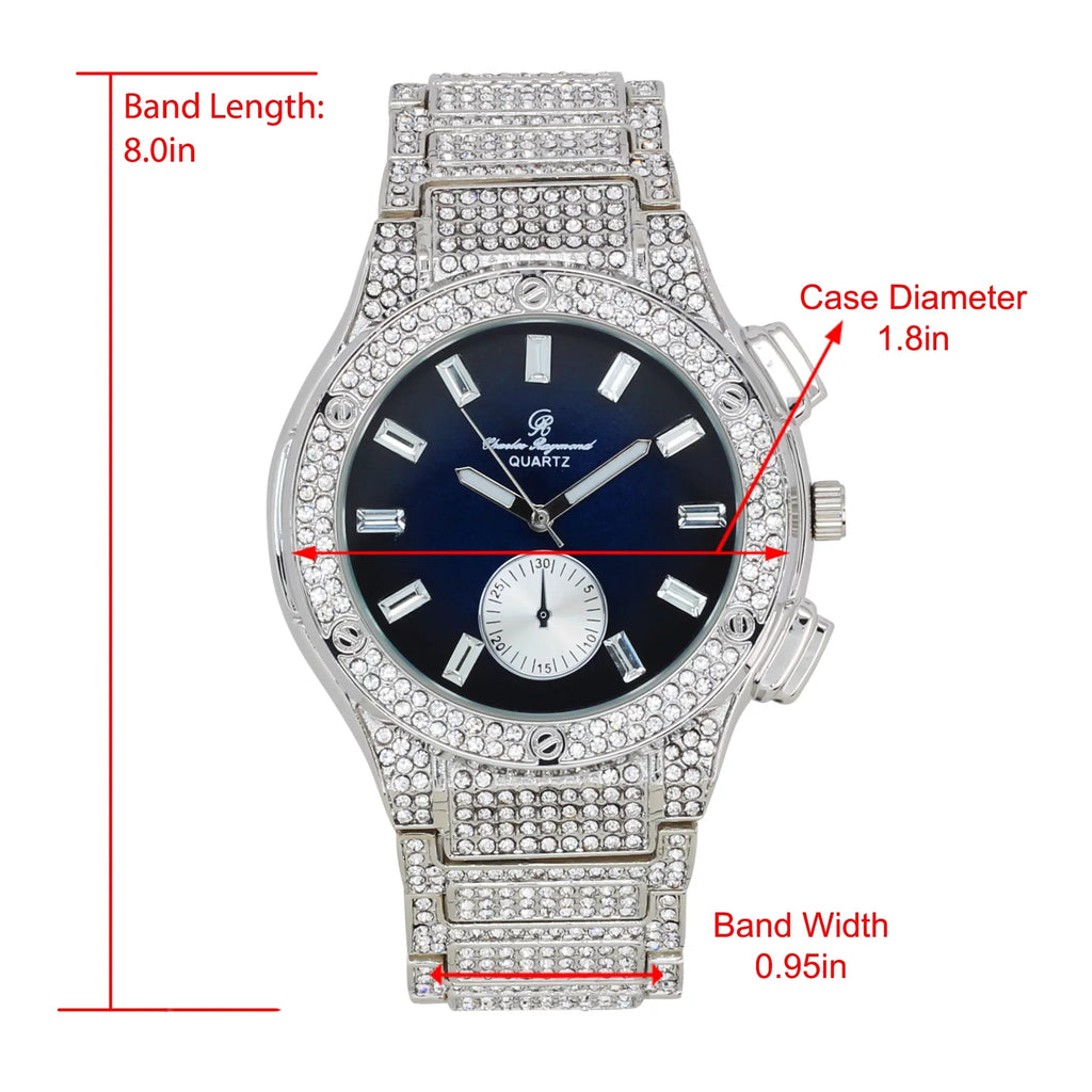 '- -C Out Blast on Rhinestones Blue Hop by Inspired Raymond Diamond Watch - SLV Charles Men's Timepiece- MB Bling Hip ST10311 Iced Big