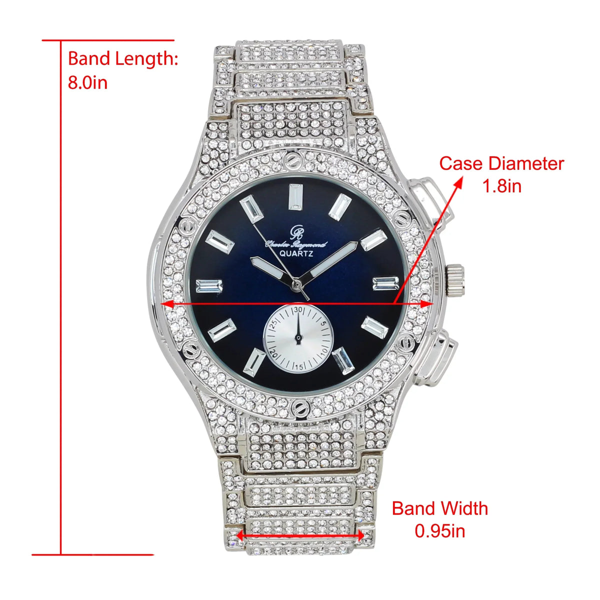'- -C Out Blast on Rhinestones Blue Hop by Inspired Raymond Diamond Watch - SLV Charles Men's Timepiece- MB Bling Hip ST10311 Iced Big