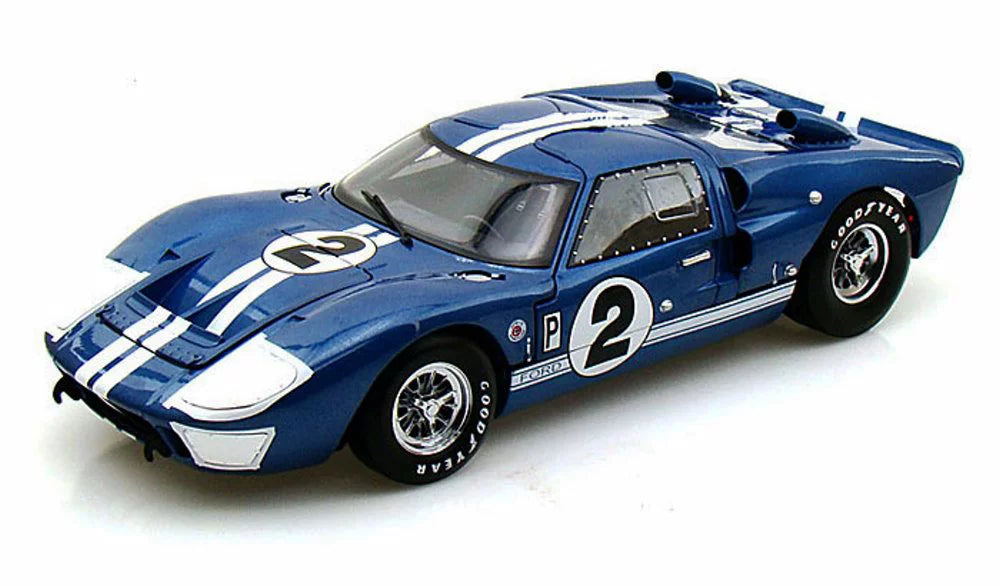 1966 MK White Toy Blue Display Scale - Diecast & Case w/ 1/18 - Shelby #2, GT-40 Ford Display II Package Case Diecast Model LED Stripes Car SC401 Car - w/LED