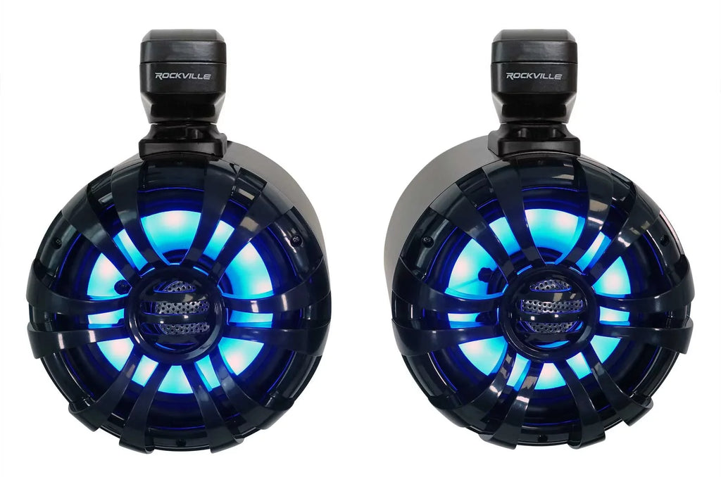Speakers+Remote 600w Marine Wakeboard 6.5" Rockville Tower Pair LED Black WB65KLED