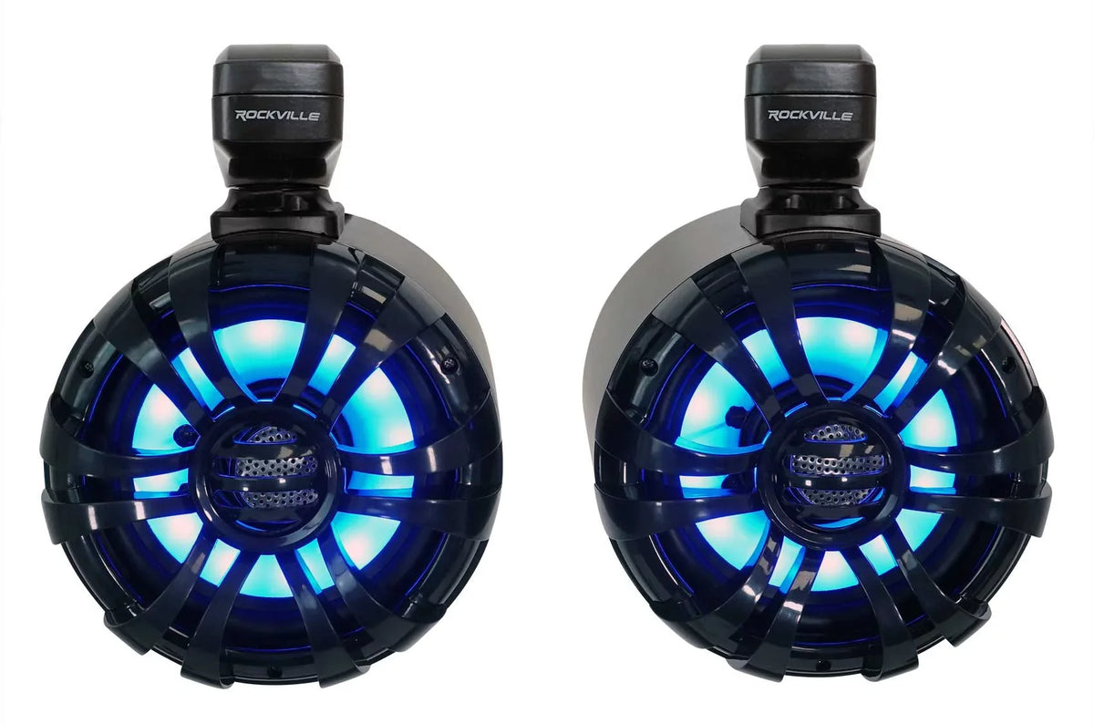 Speakers+Remote 600w Marine Wakeboard 6.5" Rockville Tower Pair LED Black WB65KLED