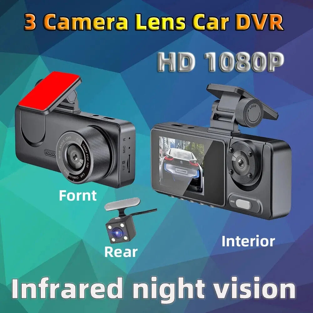 HD G-sensor Dash Front/Rear/Inside 1080P Recorder Video Car Lens Dual Cam Camera G·PEH
