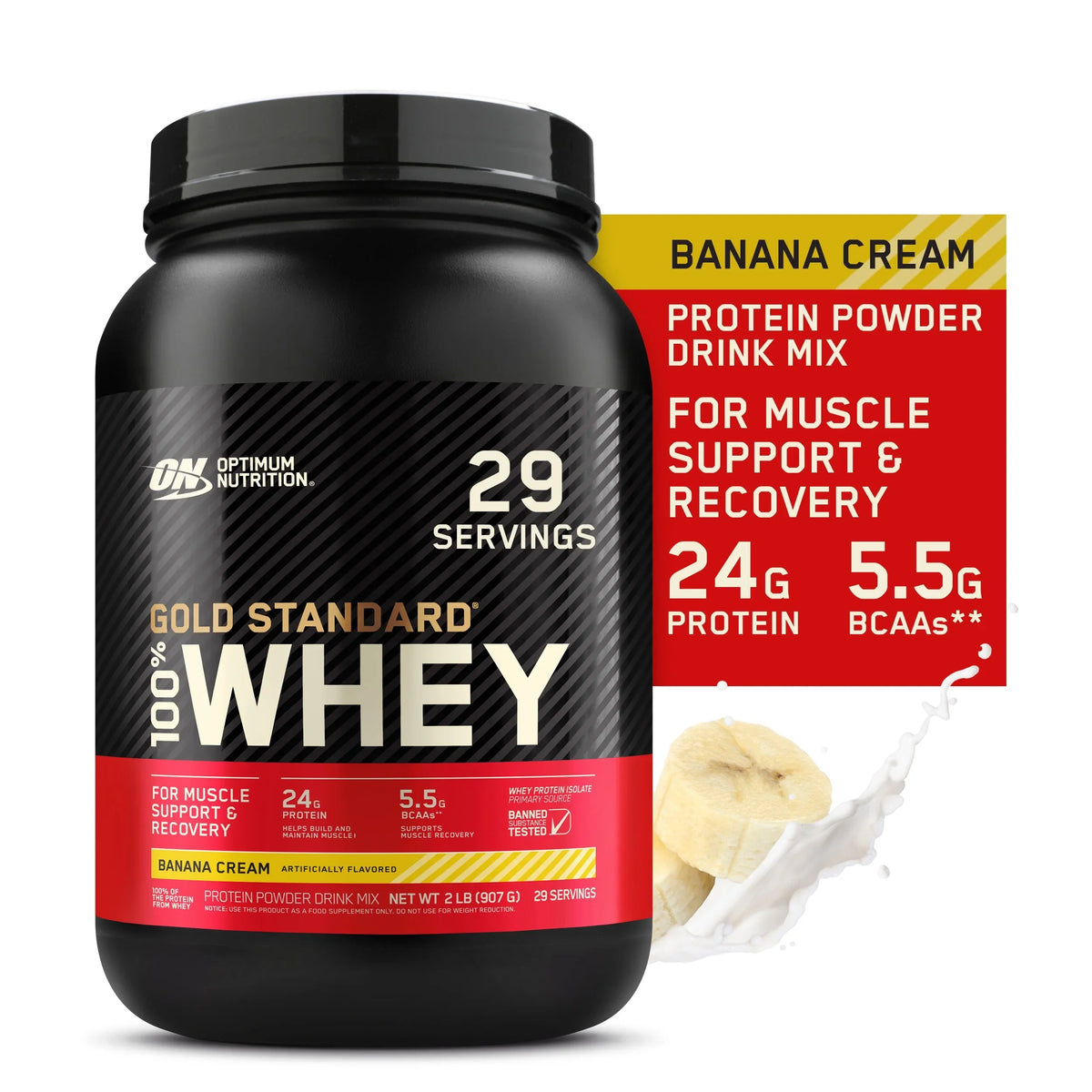 Protein 2 Servings Optimum Cream, Banana Whey 100% Gold Standard Nutrition, 29 lb, Powder,
