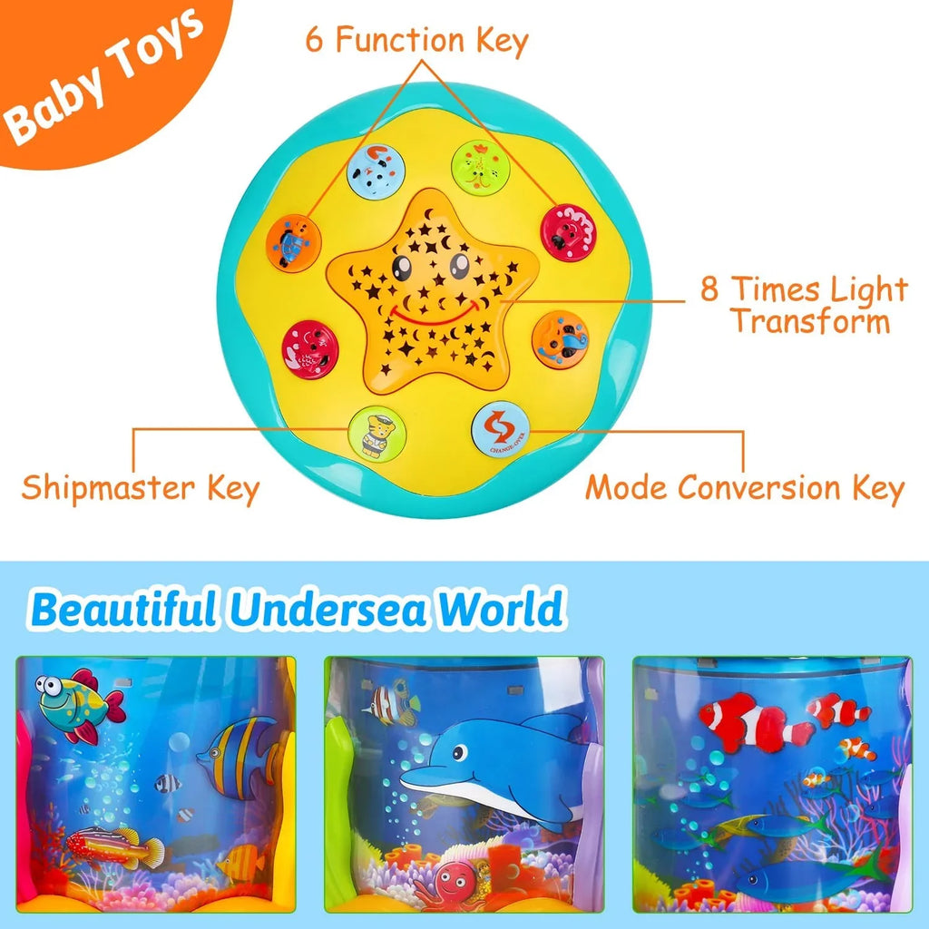 Musical Time to 4 Learning Baby Light Tummy in Toys 12 ISHANTECH Months Toys 6 Ocean Rotating Crawling Projector 1 Up
