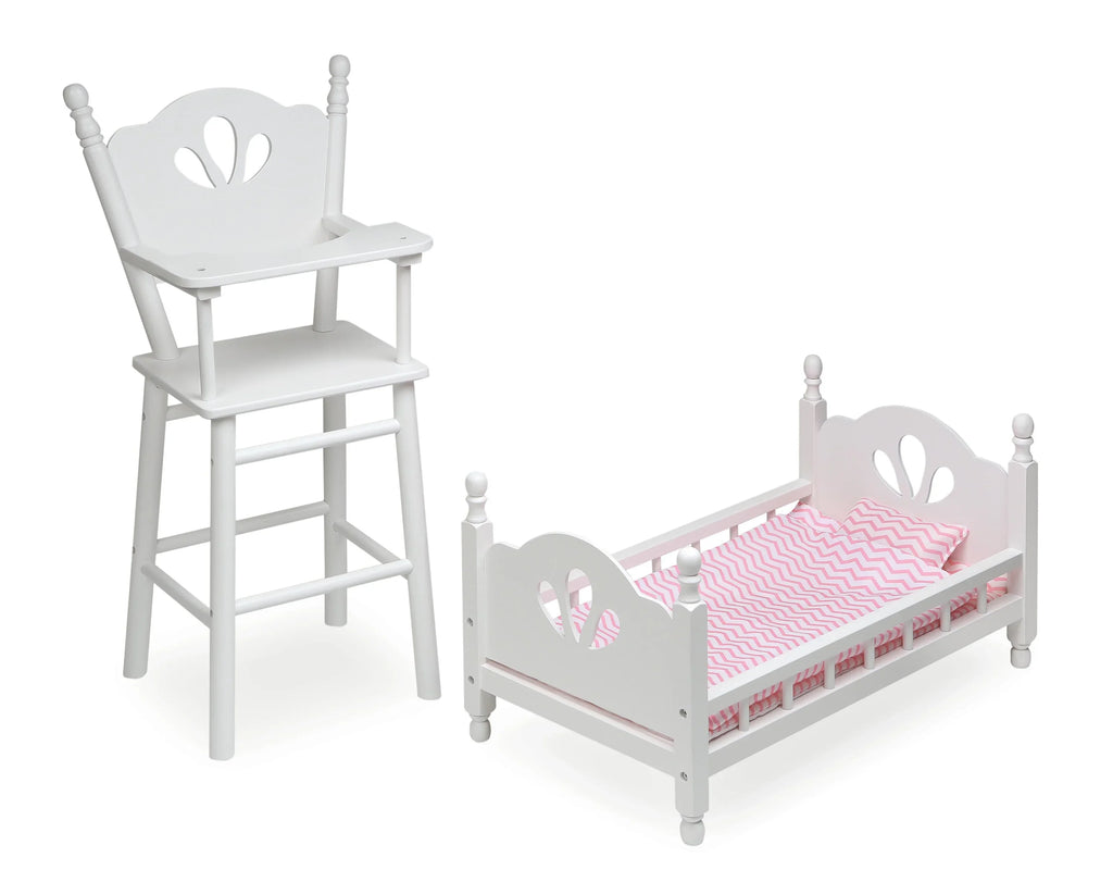 with Bed inch White/Pink Badger for and Dolls Chair English Country High Bedding - Basket 18