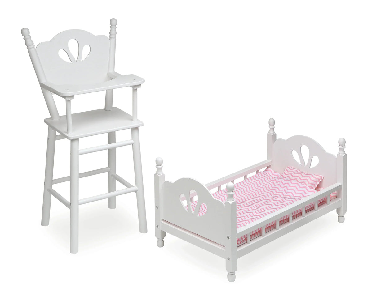 with Bed inch White/Pink Badger for and Dolls Chair English Country High Bedding - Basket 18