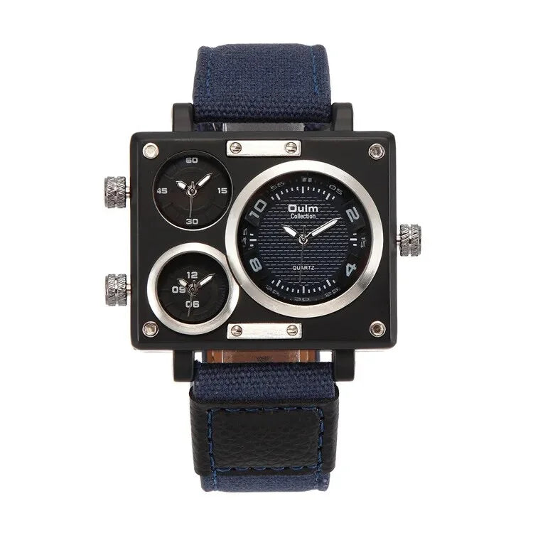 Casual Designer Watch Style Luxury Men Unique Fashion Time Big Face Watches Zone Square Quartz Blue Watches New Men's Brand 3
