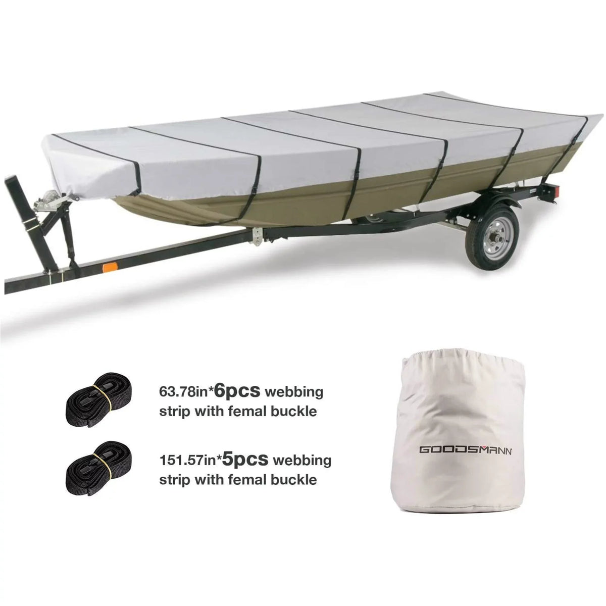 56"W Boat Jon Trailerable 12' Resistant 9921-0152-21( Water ) Goodsmann Gray L, A, Covers Silvery