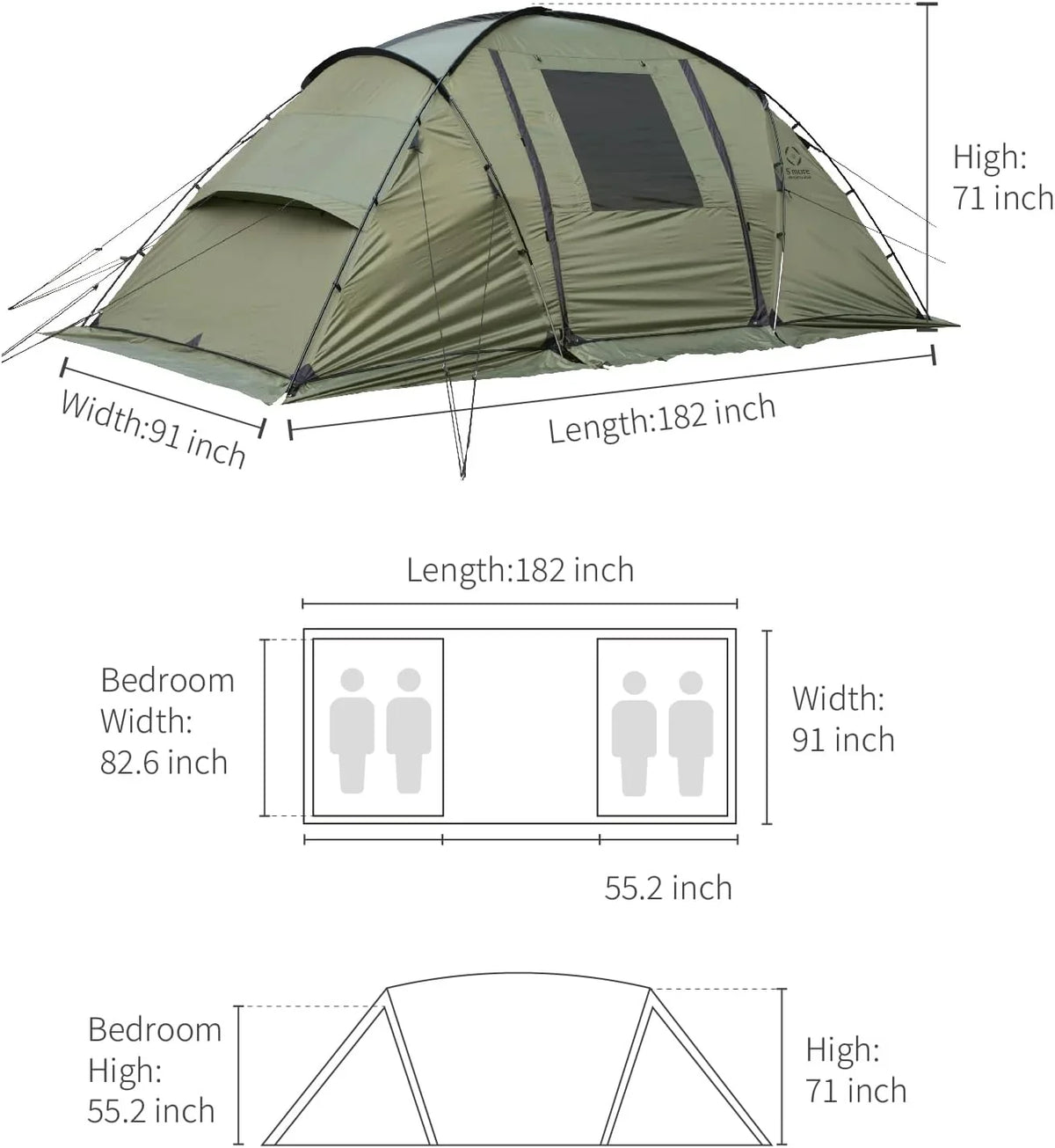 Divider, Screen Room Glamping Room YANPO Person Durable Large with Tent Setup Easy Tent with with Tent Porch, Weatherproof 2/3/4/5/6 Family Tent, Camping